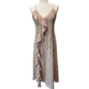 Loveriche Midi Dress Sz M Asymmetrical Front Ruffle Spaghetti Straps Chic